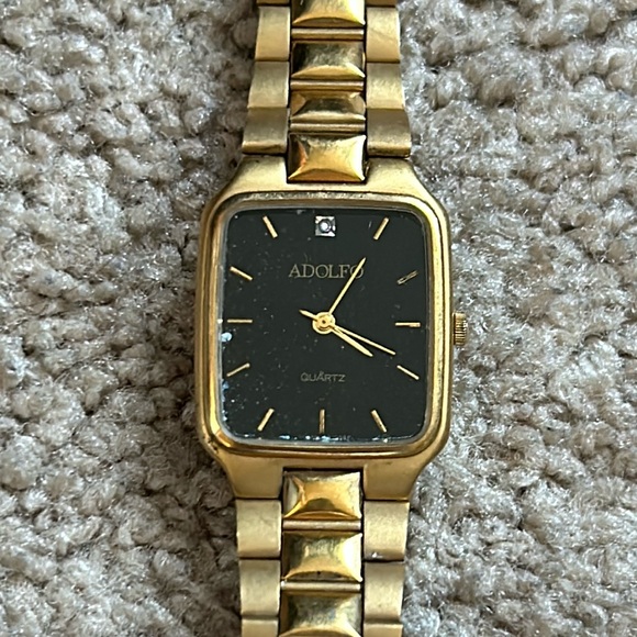 Adolfo women’s‎ vintage gold/black diamond stainless steel bracelet watch - Picture 1 of 6